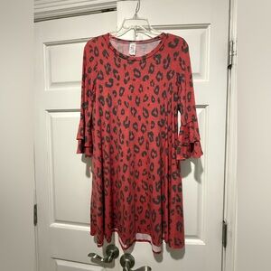 Red Leopard Print Ruffle Sleeve Dress